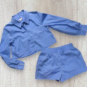 Jason Wu Blue 2-PC Rhinestone Embellished Cotton Button Shirt & Shorts Set S